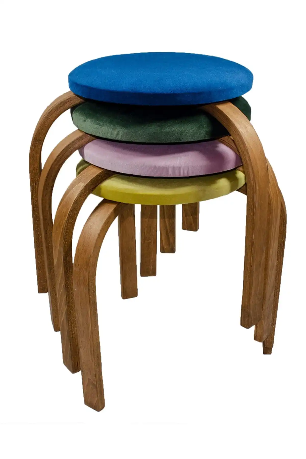 Stool Wood 4 Pcs Pink Yellow Blue Green