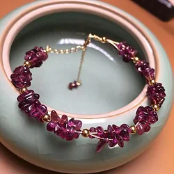 Bracciale in pietra di granato naturale avvolto in filo 14K placcato in oro con catena a maglie gioielli 1 pz