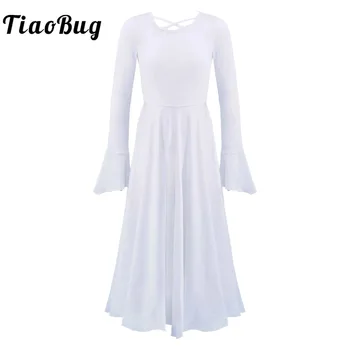 Abito da ballo per bambini a maniche lunghe svasato bianco a maniche lunghe svasato per bambini