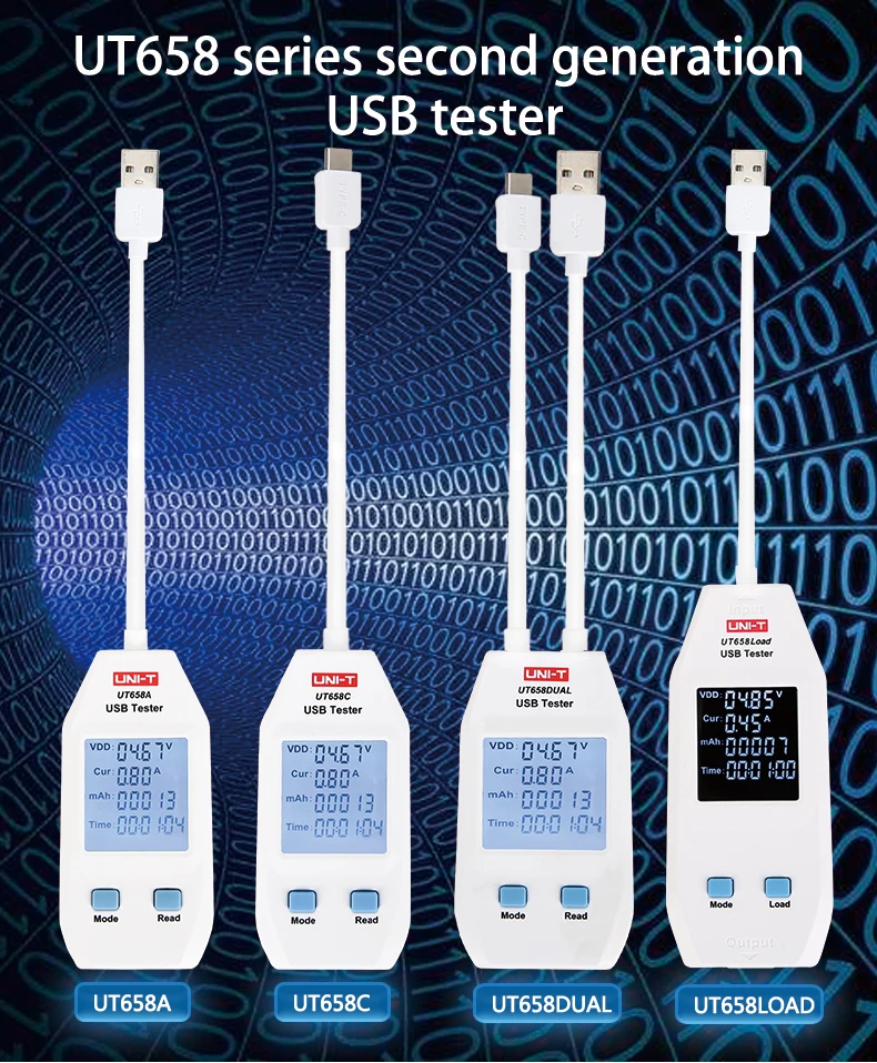 UNI-T Electric USB Voltage Safety Tester Voltmeter Amperemeter Charger Capacity Meter Volt Current Doctor UT658C UT658B UT658D