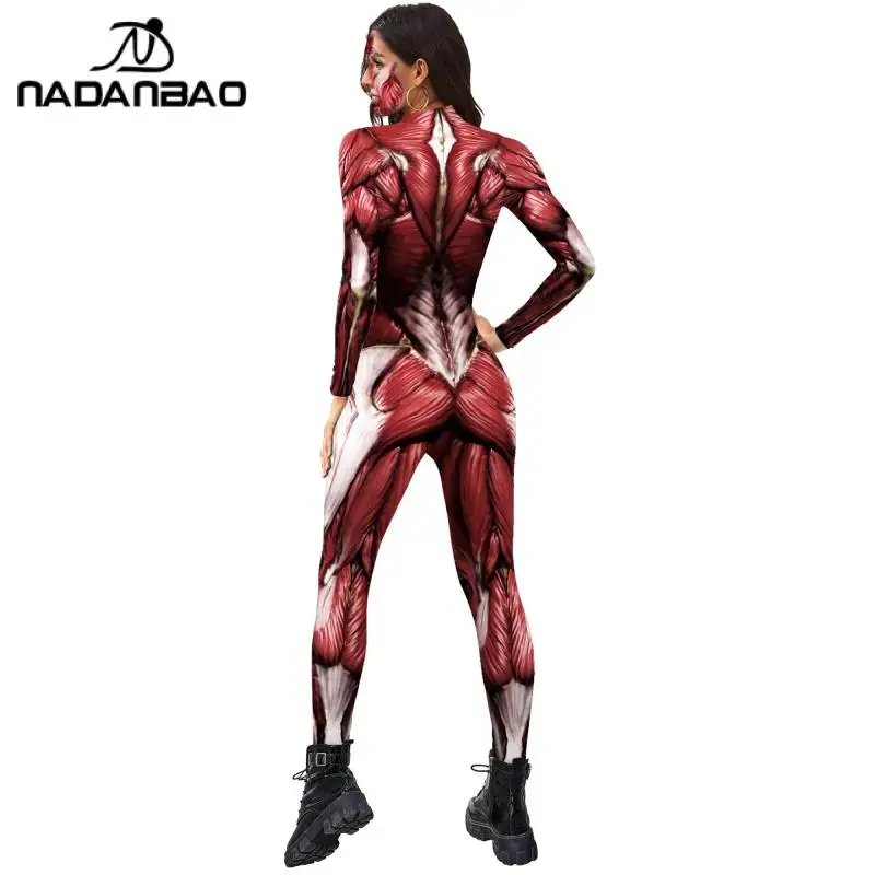 NADANBAO Fashion New Human Muscles Red Jumpsuits Adult Anime Cosplay Costumes Men Women Party Clothing Slim Bodysuits