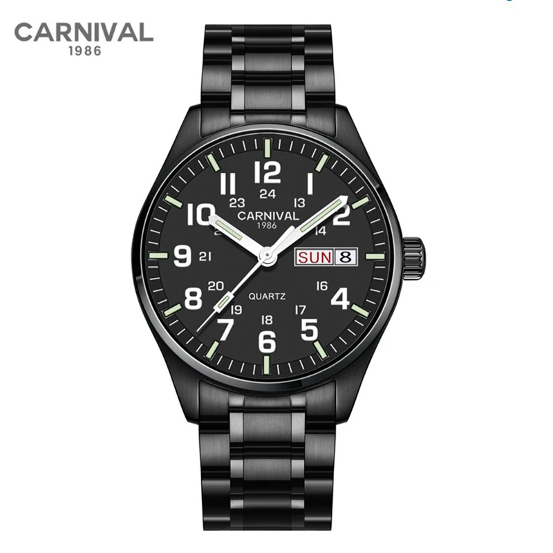 Carnival Brand Fashion Watches Men Luxury Quartz Wristwatch Waterproof Luminous Casual Calendar Military Clock Relogio Masculino