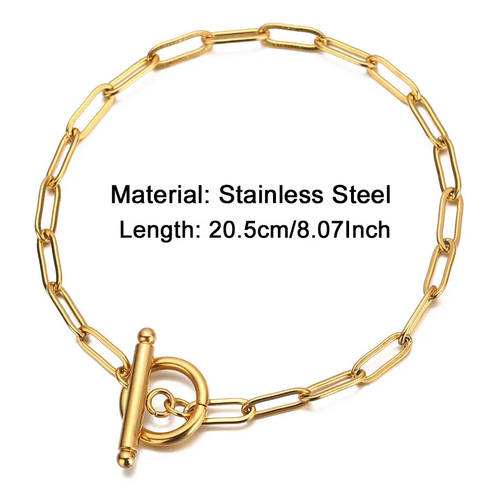 Stainless Steel Paperclip Chain Toggle Bracelet for Women Hip Hop Bracelet Jewelry Gifts
