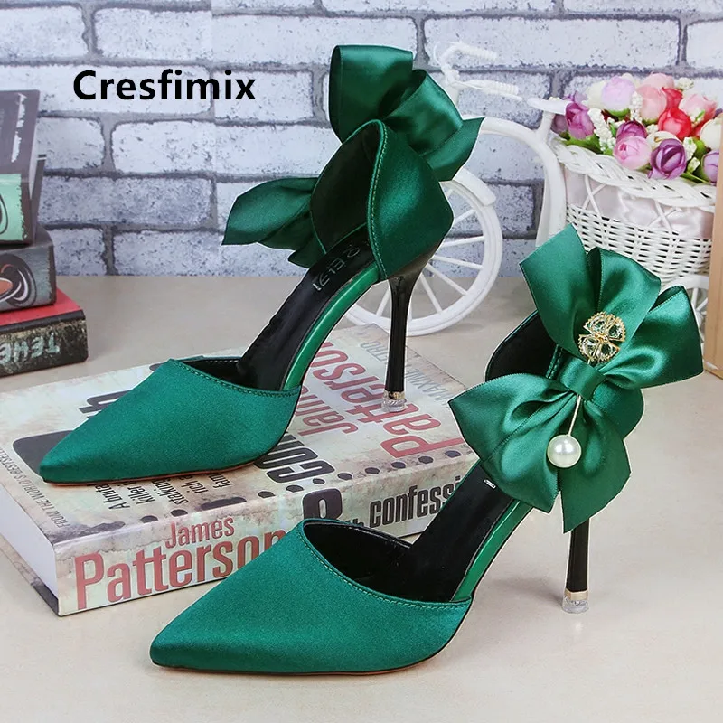 Cressfimix donne carino dolce verde papillon scarpe tacco alto lady sexy party night club pompe tacco alto scarpe femminili scarpin a5508