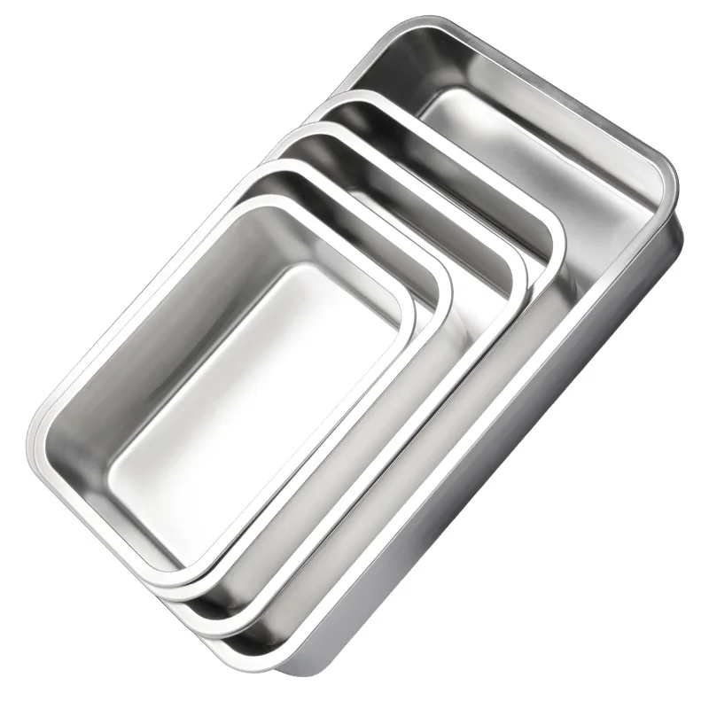 Stainless Steel Rectangle Storage Tray Deepened Serving Dishes Buffet Fruits Plates  Square Freezer Basin Kitchen  Accessories