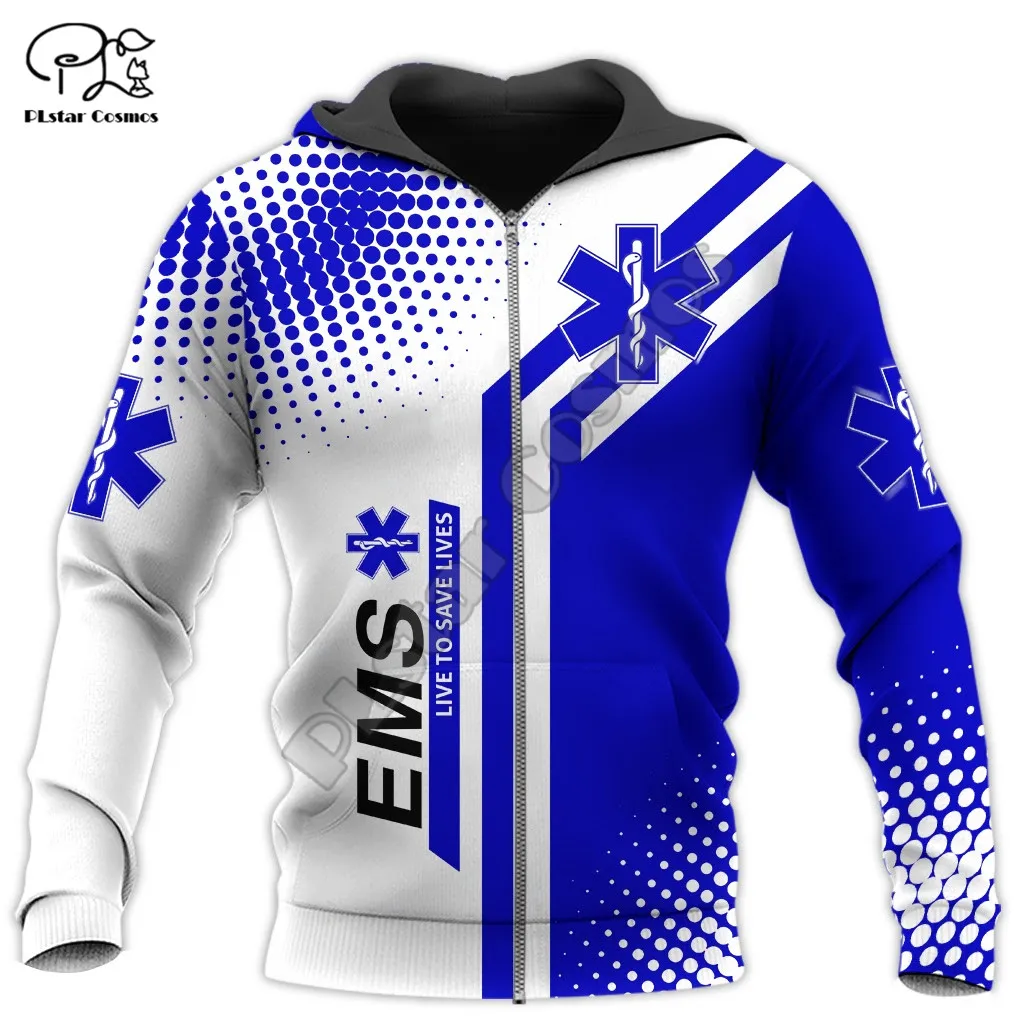 PLstar Cosmos Emergency Medical Service EMS 3D Printed Hoodies Sweatshirts Zip Hooded For Men/Women Casual Streetwear Style-E04