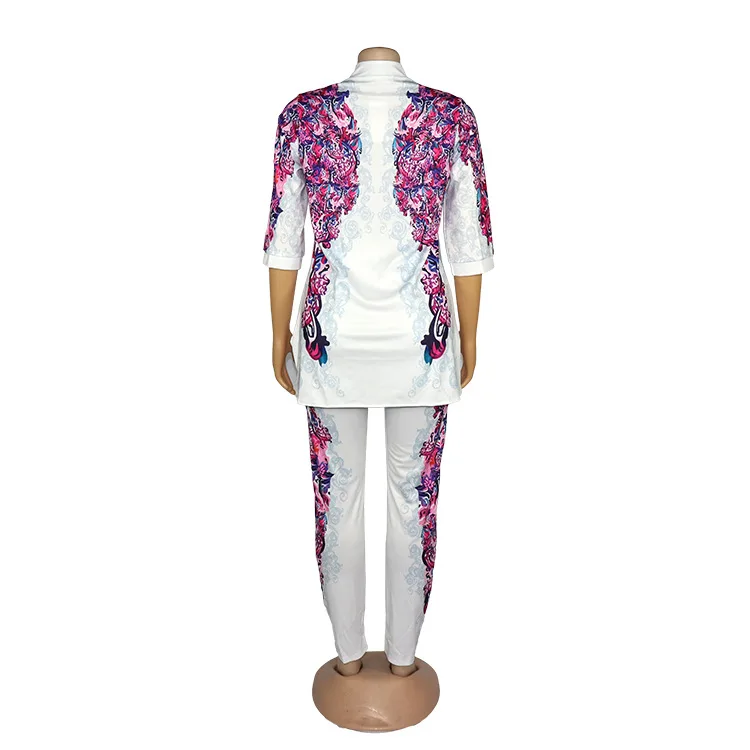 pyama woman set White 3/4 sleeve button down shirt+sweatpant hot drill printed lounge set ensemble africaine femme