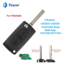 YIQIXIN 2 Buttons FSK Flip Auto Smart Key For Peugeot Citroen Berlingo 207 208 307 308 407 408 CE0523 CE0536 ASK Car Remote Fob