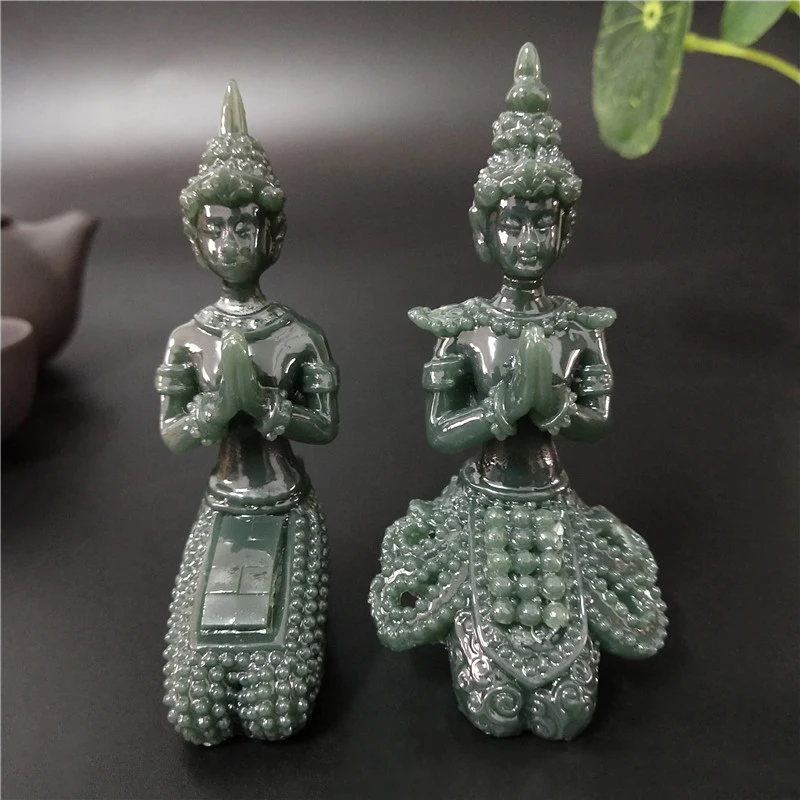 Meditation Buddha Statue Thailand Buddha Sculptures Figurines Man-made Jade Stone Ornament For Home Garden Flowerpot Decoration