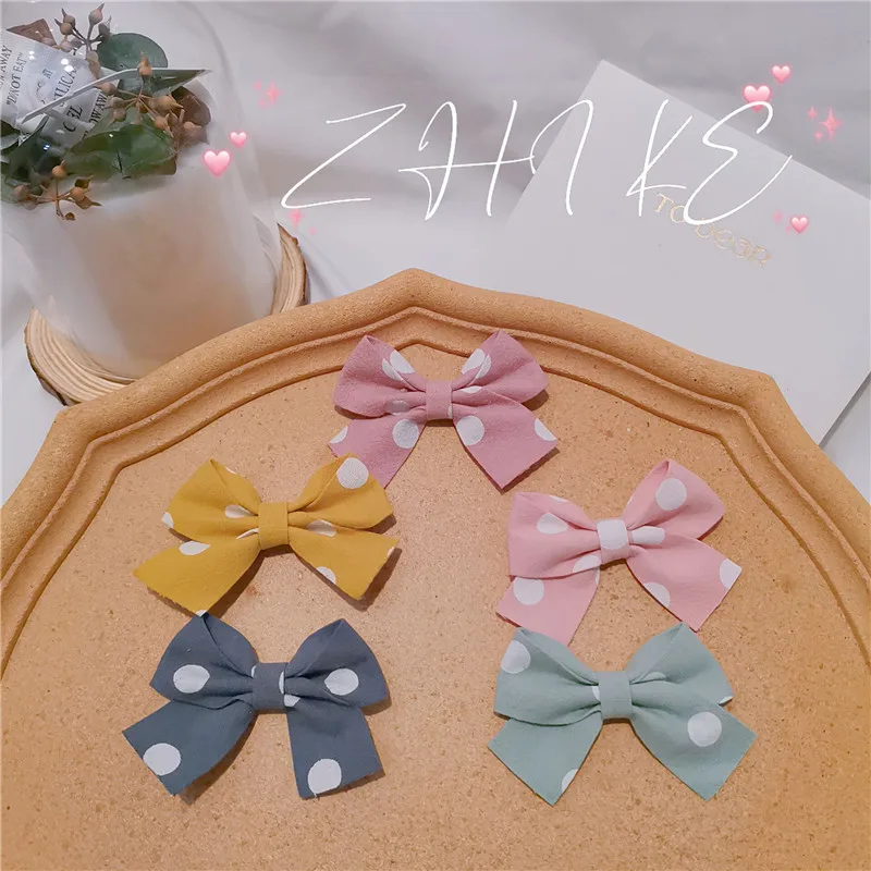 Polka dot fabric with bow tie, padded appliques for children, hair clip accessories, 5x8cm, 15 pcs/lot