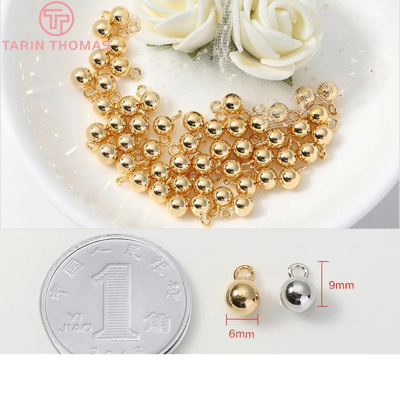 (7052)12PCS 4x7MM 5x8MM 6x9MM 8x11MM 10x13MM 24K Gold Color Plated Brass End Beads Small Round Beads for Jewelry Making Findings