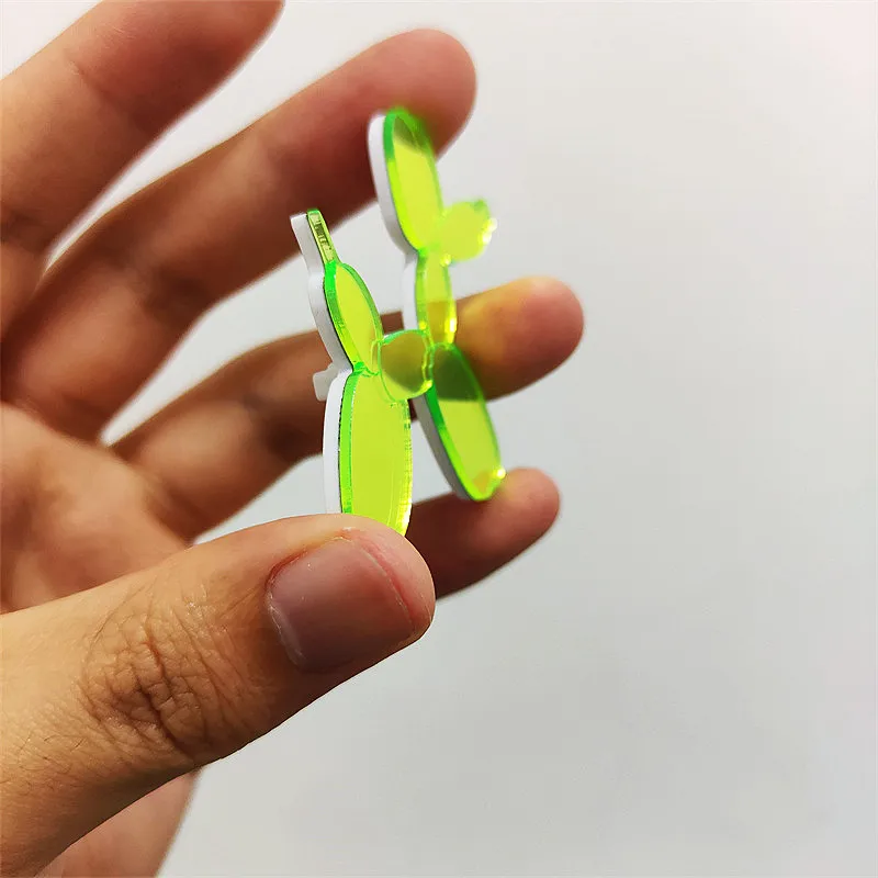 KUGUYS New 6 Variety Cute Fashion Neon Green Mirror Brooch for Women Men Acrylic Animal Birthday Party Gift Jewelry Accessories