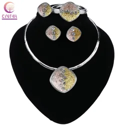 CYNTHIA African Jewelry Set Fashion Silver Color Jewelry Sets Bridal Wedding Party Elegant Women Necklace Bracelet Earrings Ring