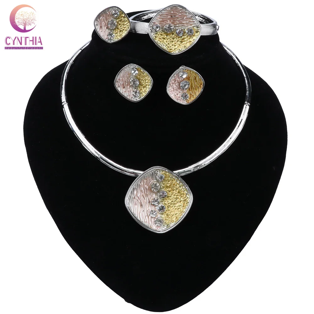 CYNTHIA African Jewelry Set Fashion Silver Color Jewelry Sets Bridal Wedding Party Elegant Women Necklace Bracelet Earrings Ring