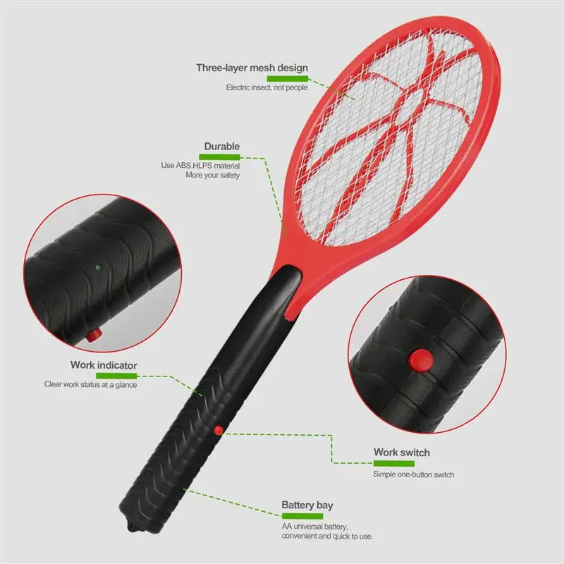 Fly Bat 3 Layer Mesh Bug Racket Portable Pest Insect Control Device Electric Anti-leakage Net Tool  Green