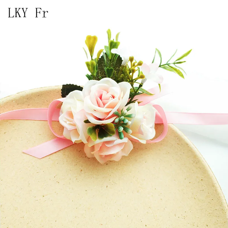 LKY Fr-Broche Boutonnière de Mariage pour Homme, Bracelet de Fleurs Artificielles, Épingles de Corsage, Boutonnière