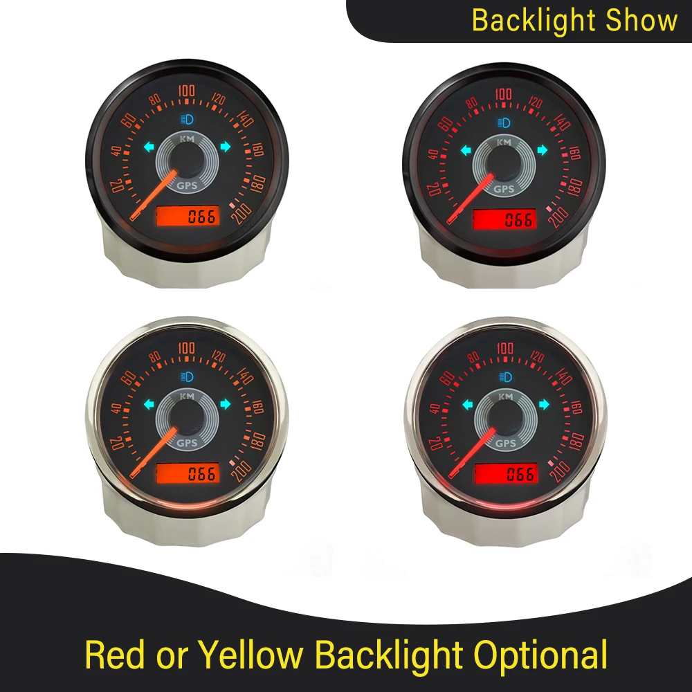 

Классический стиль, 85 мм, 0-160 км/ч, 0-200 км/ч, 150 миль/ч, GPS-спидометр, одометр, регулируемый, с красно-желтой подсветкой, для автомобиля, мотоцикла