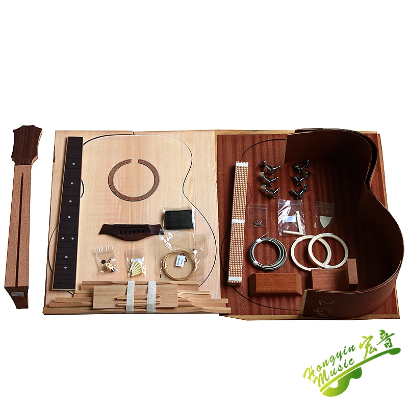 acoustic guitar DIY Kit folk ballad single guitar accessories package  spruce solid wood side back plywood Rosewood fingerboar