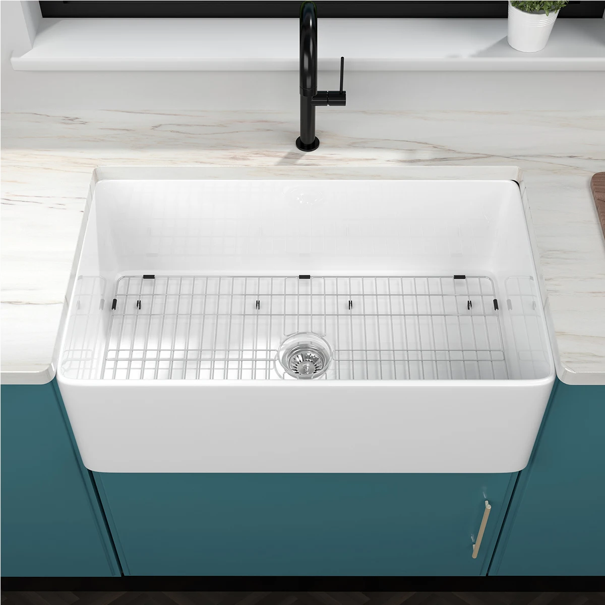 36 X 18  Inch Farmhouse Sink White Rectangular Kitchen Container Farmhouse/Apron Kitchen Sink