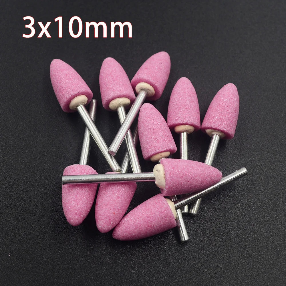 Cabezal de rueda de piedra abrasiva, accesorios Dremel para herramientas rotativas Dremel, forma de bala, color rosa, 3x10mm, 10 unids/lote