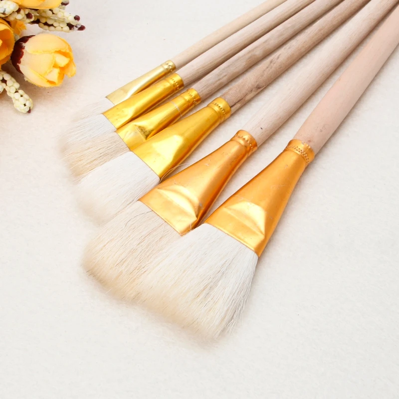 6Pcs Artist Paint Brushes Set Wool Hair Watercolor Acrylic Oil Painting Brush