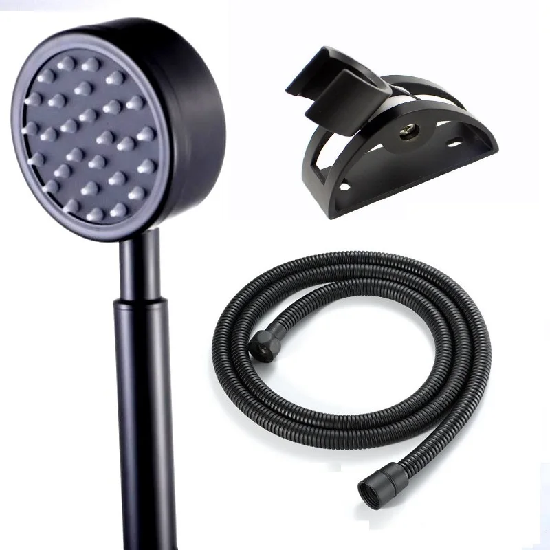 Cabezal de ducha de mano de alta presión, conjunto de ducha montado en la pared con manguera y soporte de ducha, acero inoxidable 304, negro mate