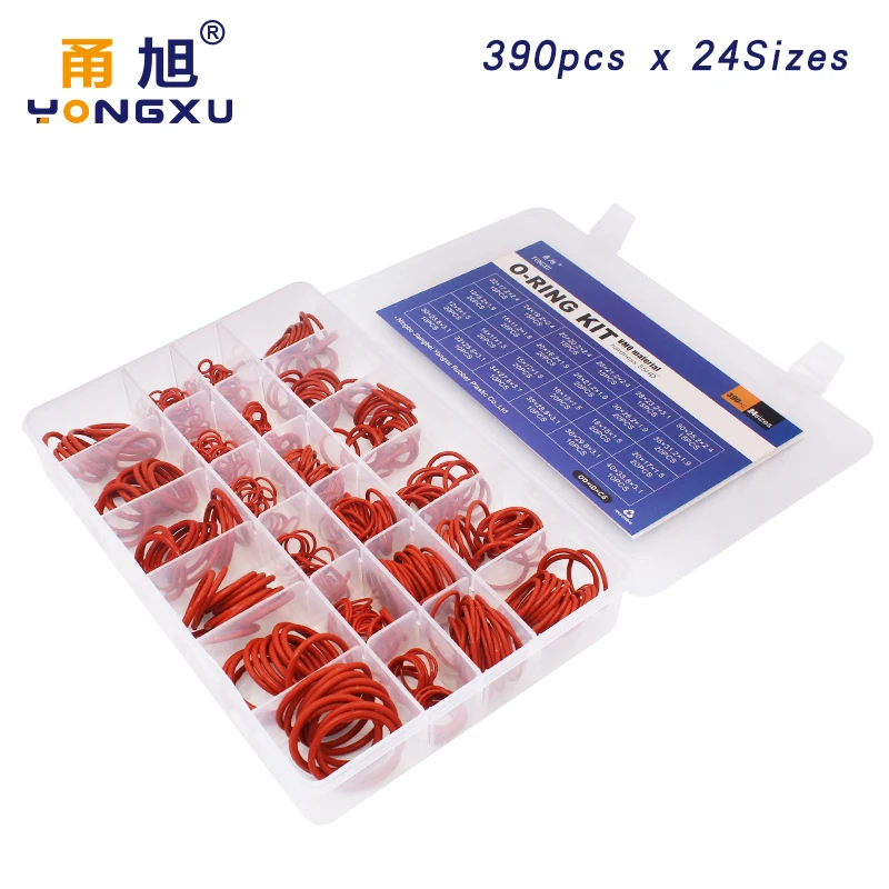 

390pcs Red Silicon/Silicone O Ring Rubber Ring 24 Sizes Rubber Oring Gasket O-rings Seal Assortment Set Box Kit red Ring