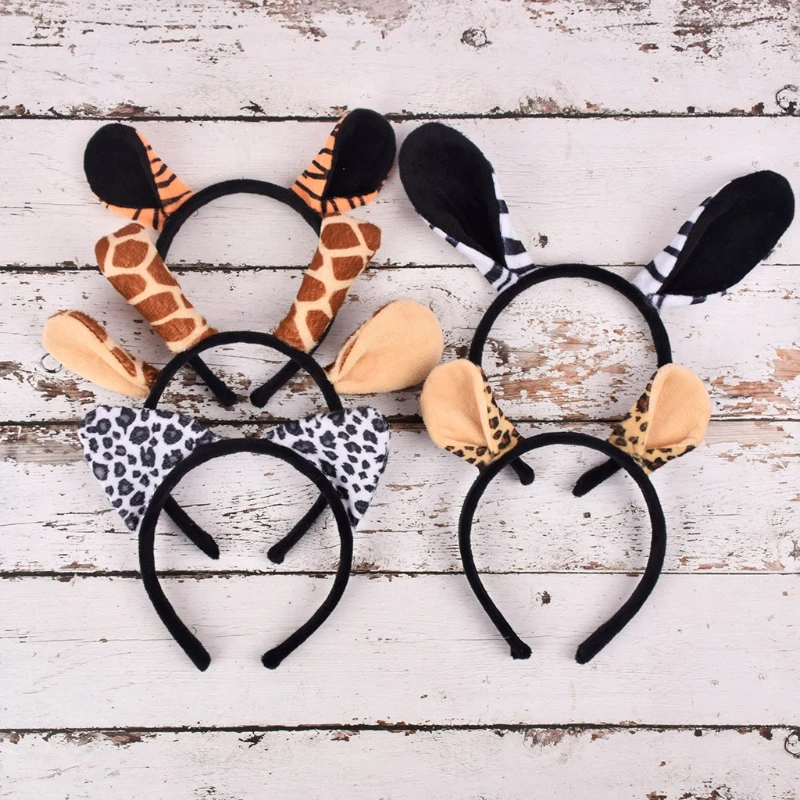 Halloween Animal Costume Tiger Giraffe Monkey  Ears Hair Hoop Tail Set Cartoon Party Headdress Cosplay Party Fancy Dress