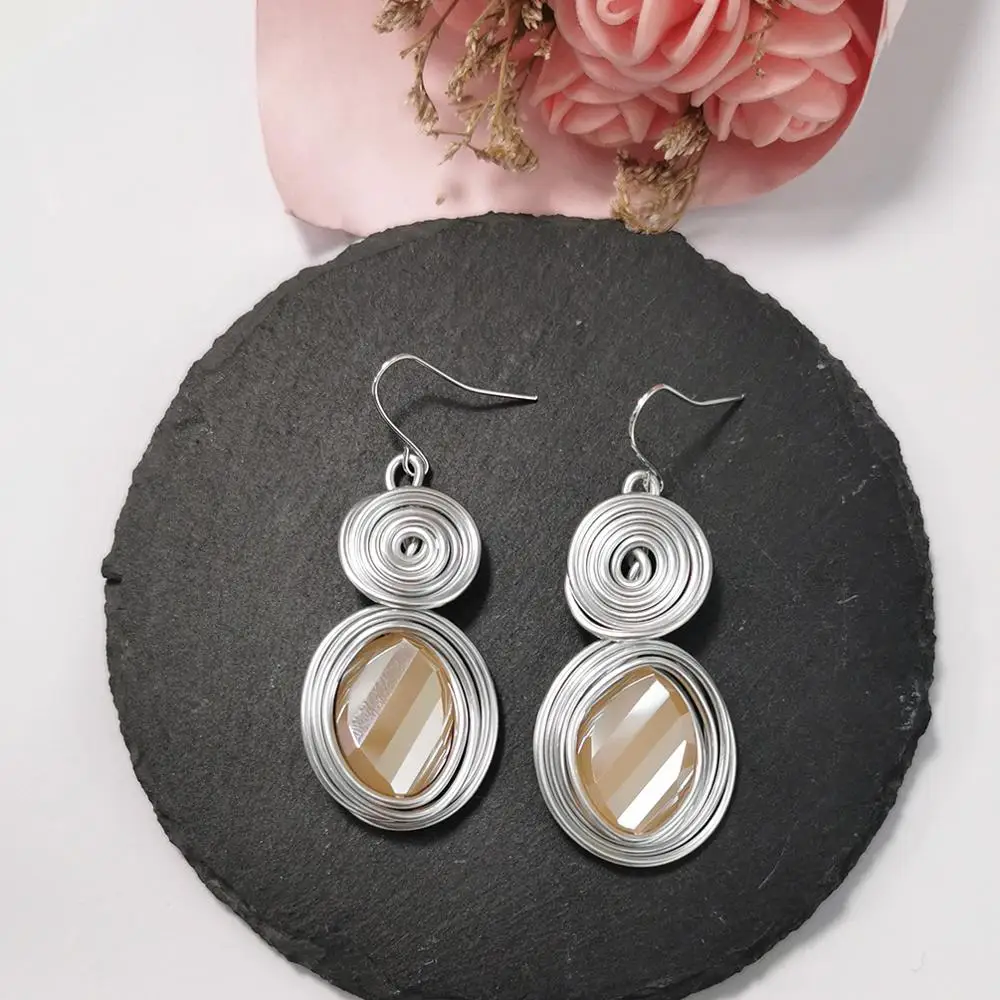 MANILAI Handmade Big Champagne Crystal Earrings For Women Fashion Gold Color Wire Helical Dangle Earrings Bohemia Jewelry