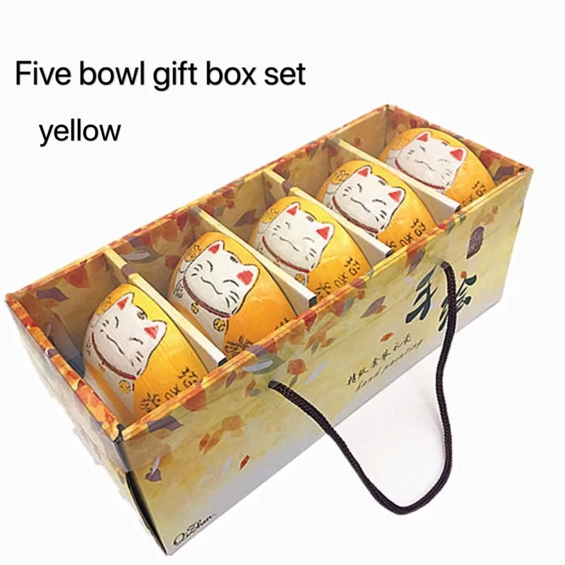 4.5-inch Japanese-style Cartoon Colorful Lucky Cat Ceramic Bowl 5 Into Gift Boxed Kitchen Home Gift Chinese Style Tableware