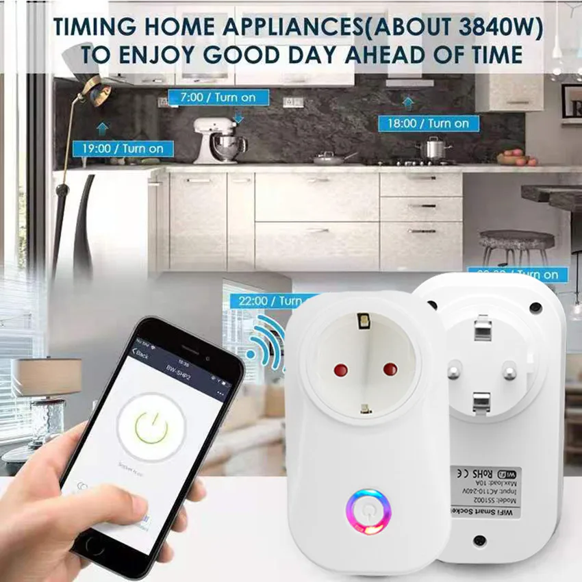 16A WiFi Smart Plug EU Brazil UK Voice Control Power Energy Monitor Outlet Timer Socket for Alexa Google Home Tuya Smartlife App