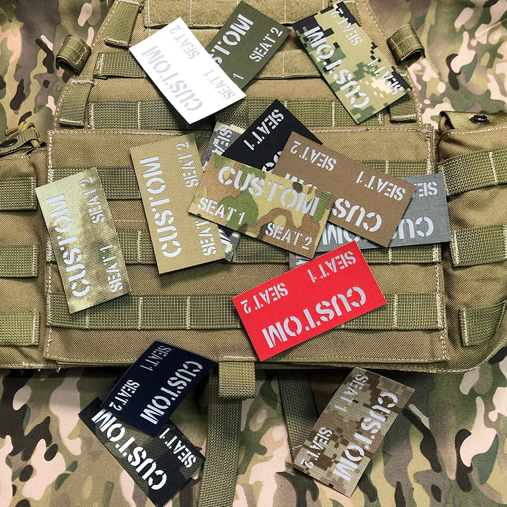 

Custom Laser Cutting IR IFF Infrared Reflection Patch, Name Tapes, Brand Gray Letters, Twoline Morale Tactics, Military Airsoft