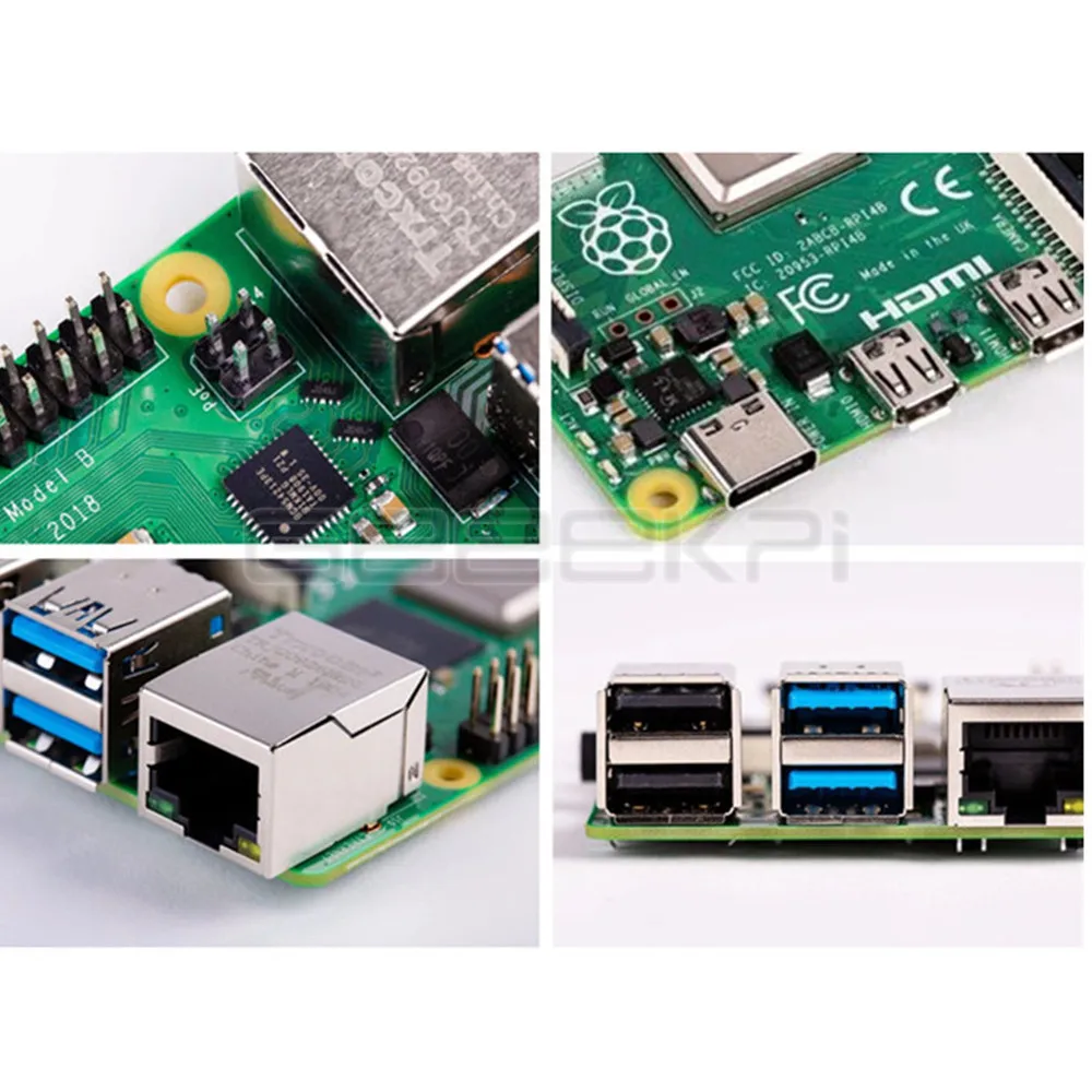 Geeekpi Raspberry Pi 4 Modèle B 8 Go de RAM façades Core Cortex-A72 (ARM v8) 64-Bit SoC @ 1.5GHz délibérément 4pi Case et 32G Card Kit