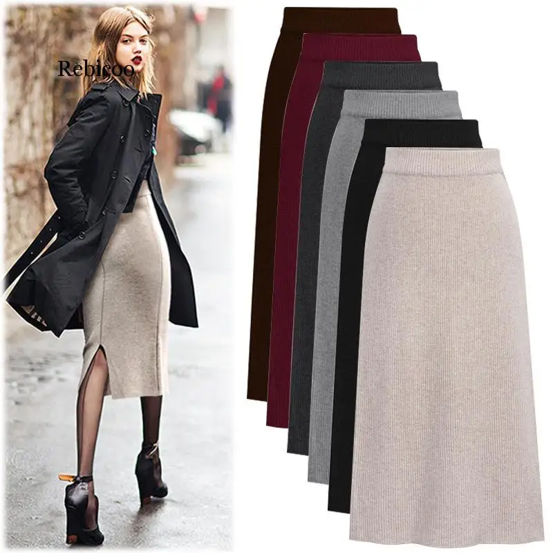

Knitting Skirt Girls Long Wool Skirt Hip Skirt Women Skirt High Waist