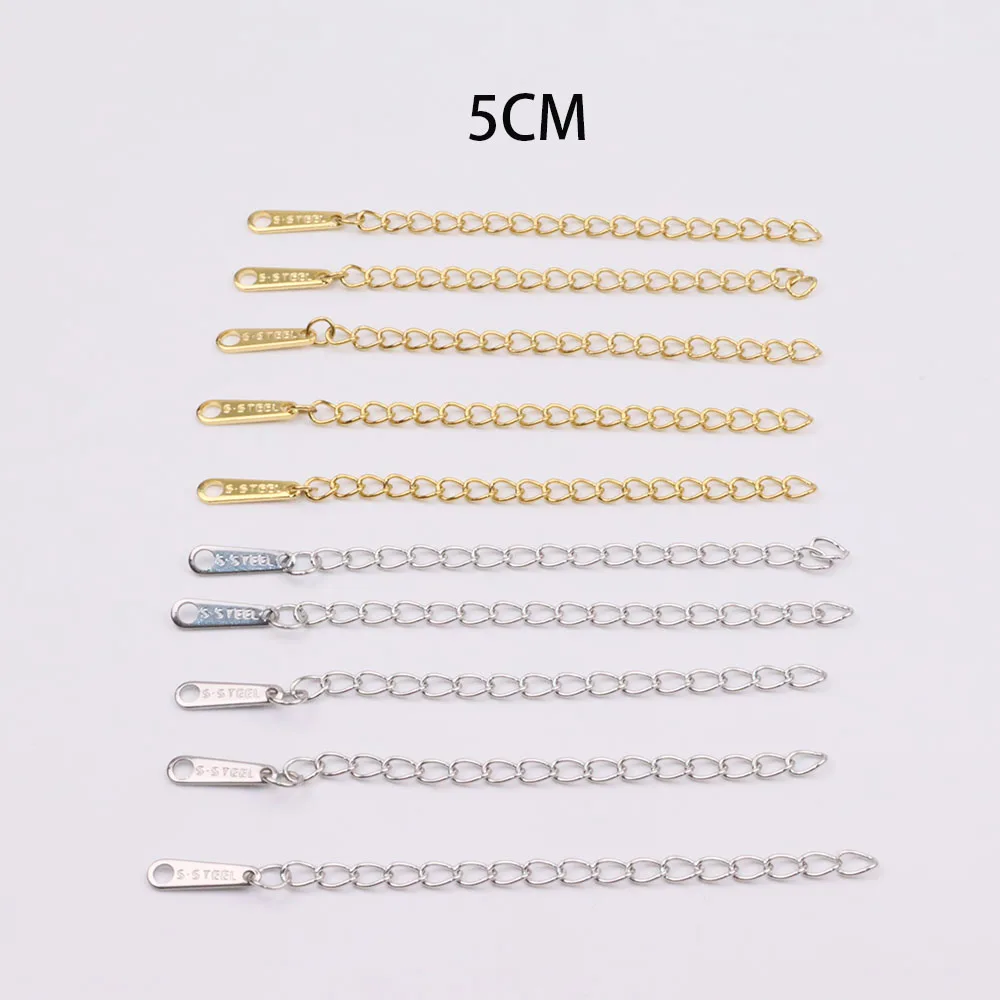 10/20pcs Wholesale Stainless Steel 5cm Extentiom Chain Antiallergic Unfading 2 Colors DIY Fashion Jewelry Lead/Nickle Free