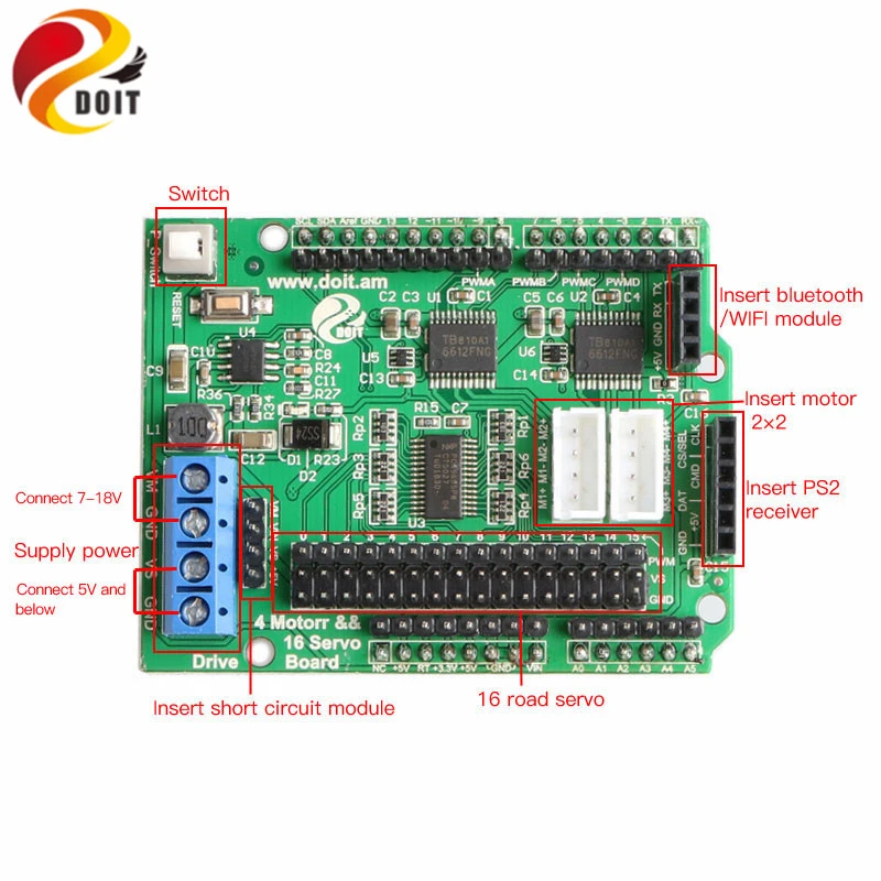 SZDOIT Wifi/Bluetooth/Handle Control Kit 16-Channel Servo & 4-Channel Motor Drive Board + Development Board RC Robot For Arduino