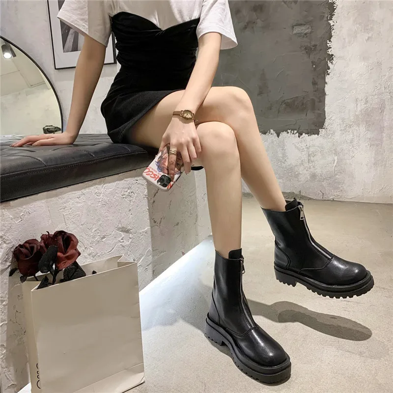 COOTELILI Women Ankle Boots Winter Round Toe 5cm Heel Zip Shoes Black White Orange Basic Shoes For Woman Botas Mujer Size 35-40