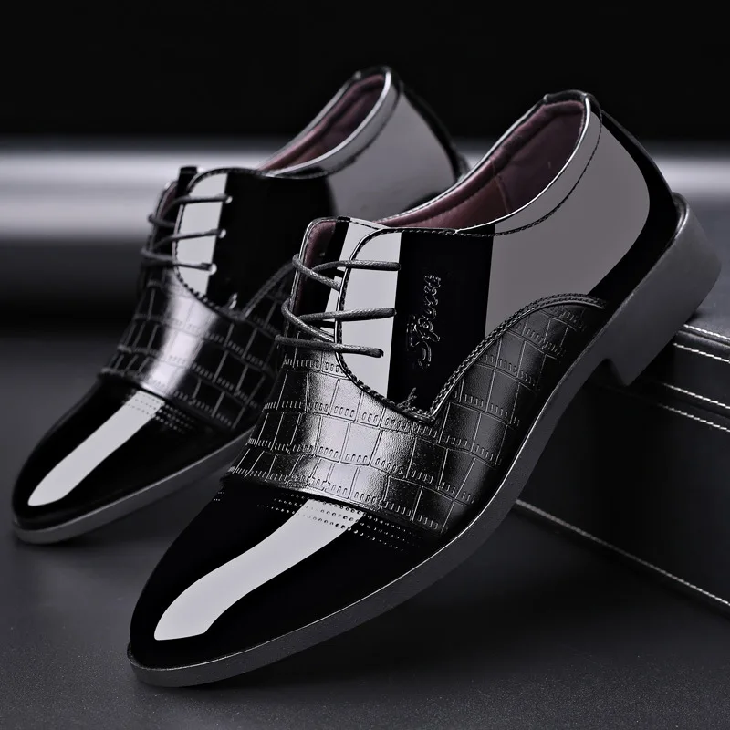Mazefeng Brand Men\'s Leather Formal Shoes Lace Up Dress Shoes Oxfords Fashion Retro Shoes Elegant Work Footwear Men Dress Shoes