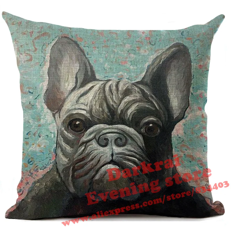Funny French Bulldog Printed Linen Cushion Cover Home Decoration Pillow Case Living Room Decor Throw Pillows 45x45cm