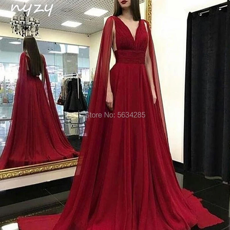 

Elegant Cape Cloak Sleeves Chiffon Burgundy Evening Dresses Long 2020 NYZY E1 Party Gown Formal Dress Cocktail Homecoming