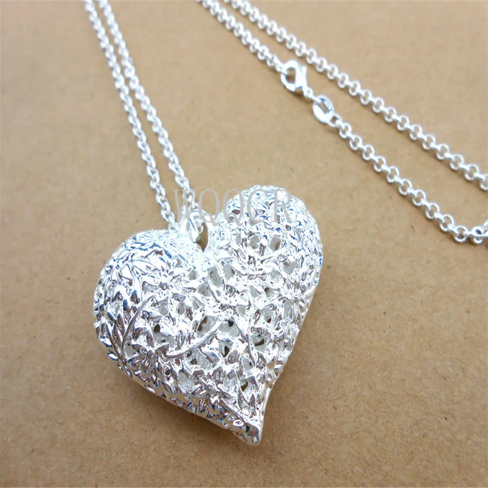 New Boutique Hollow Carved Lovely Love Hollow Heart Pendant + Necklace Female 925 Sterling Silver Jewelry Egyptian Pendant