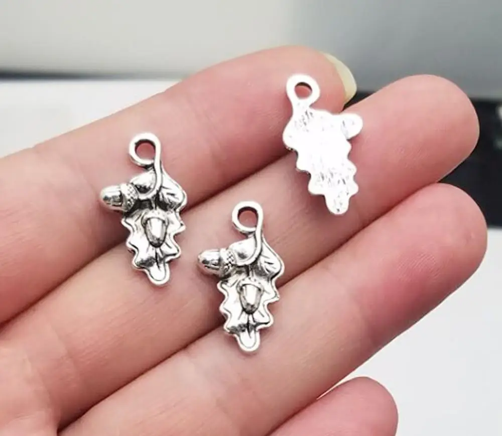 25pcs/lot--22x13mm Antique Silver Plated Acorn Leaf Charms Christmas X-mas Pendants For DIY Supplies Jewelry Making Accessories