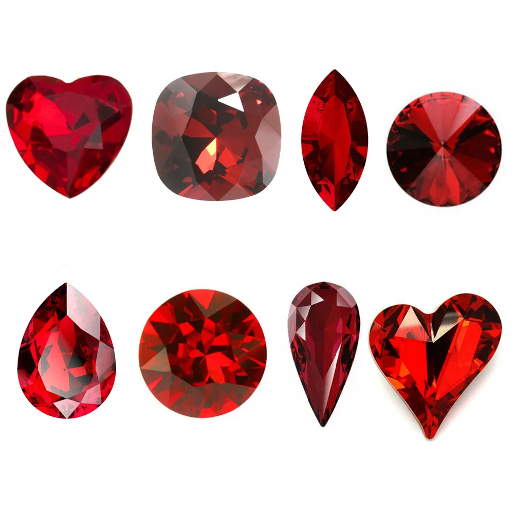 CTPA3bI Light Siam 10PCS Different Shapes DIY Rhinestone Applique Crystals Pointback Glue On Nail Strass Jewelry Red Glass Beads