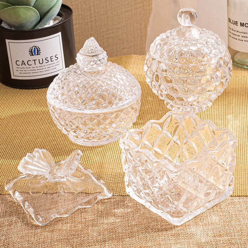 Transparent Glass Candy Jar Creative Household Jewelry Cosmetic Cotton Swab Storage Box Glass Coffee Bean Snack Nut Storage Jar