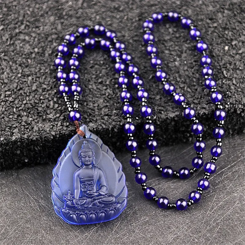 1pc Liuli Crystal Buddha Green Tara Pendant Amulet Buddha Charms Tibetan Buddhism Religion Amulet Pendant Crystal Beads Necklace