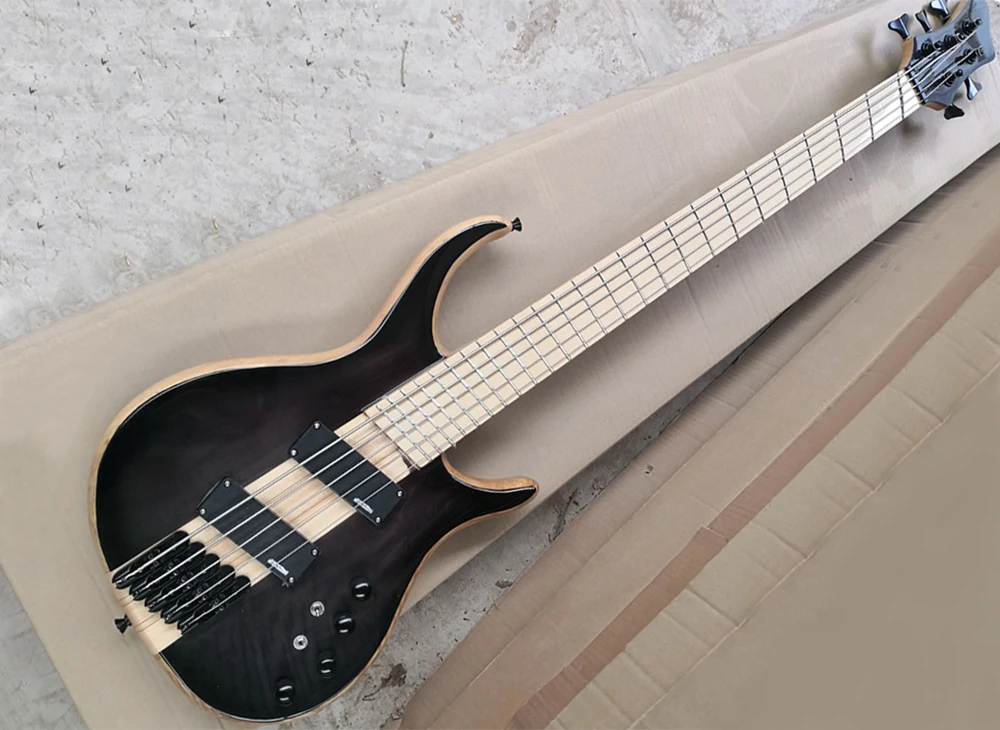 

Factory Outlet-5 Strings Black Neck-thru-body Electric Bass Guitar with Slanted Frets