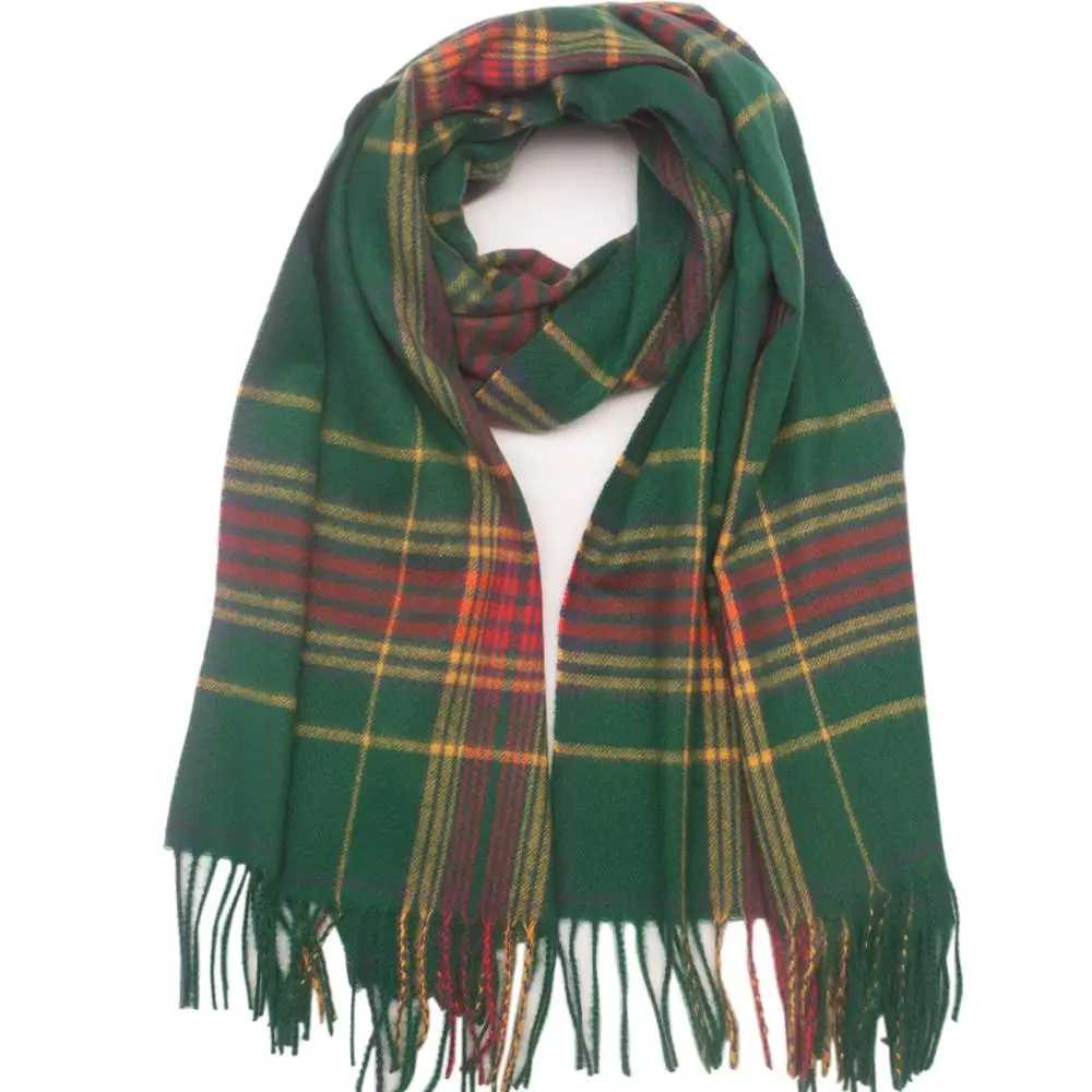 Fashion Cashmere Viscose Shawl Plaid Scarf Brushed Wrap Tartan Warm Large Fashion Check Green Thick Autumn Winter Fringe