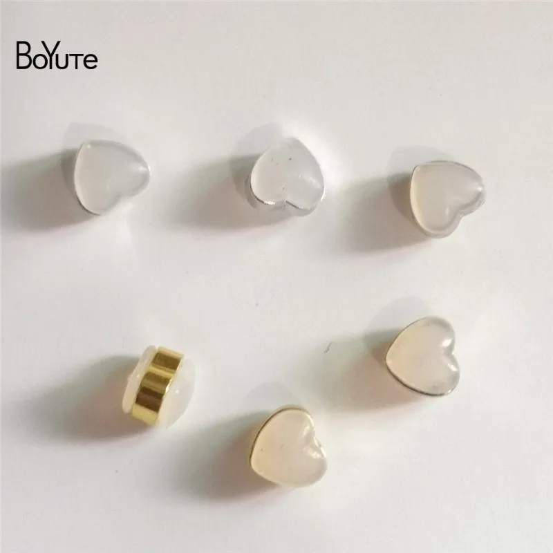 BoYuTe (30 buah/lot) 6*6.5*5mm anting bentuk hati punggung silikon anting sumbat belakang Diy komponen temuan perhiasan