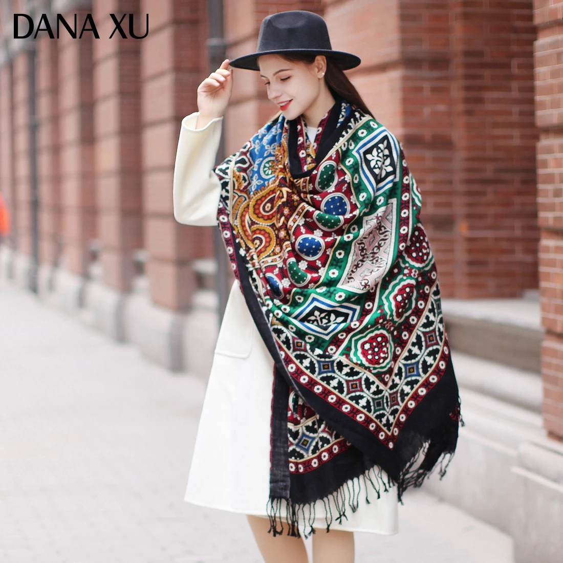 DANA XU-Poncho en Laine pour Femme, Châle Chaud, Étoles, Bandana, Écharpe, Hijab, Marque de Luxe, Pashmina, Hiver 2021