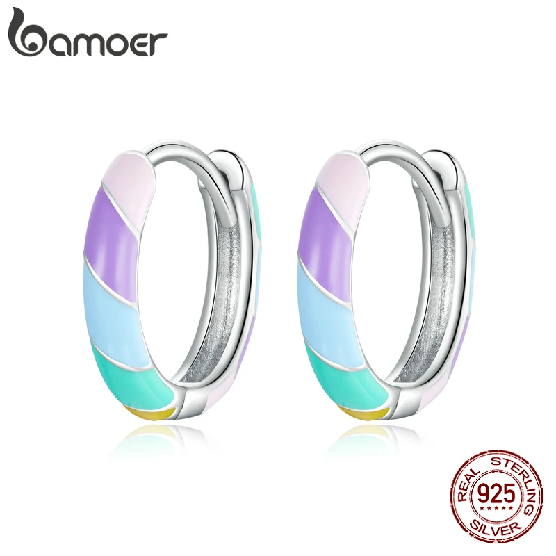 bamoer Authentic Silver Dazzle Earring 925 Sterling silver Candy colors Earrings Gift for Girl Statement  Fasion Jewelry SCE1085